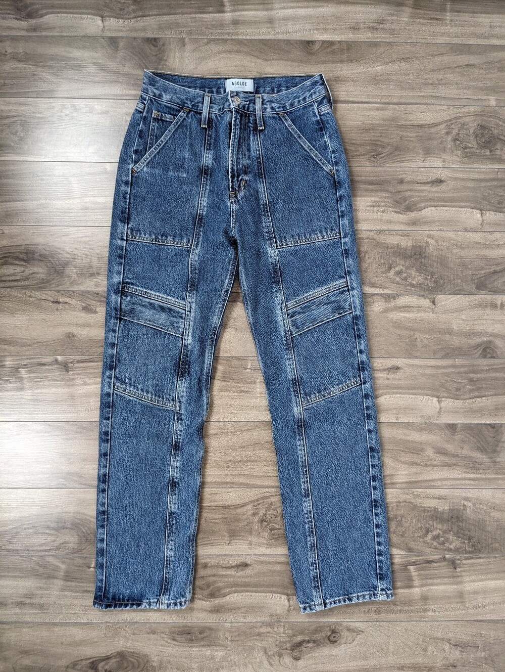 Agolde Cooper Cargo Utility Regulation Organic Cotton Blue Denim Jeans Size 25 *